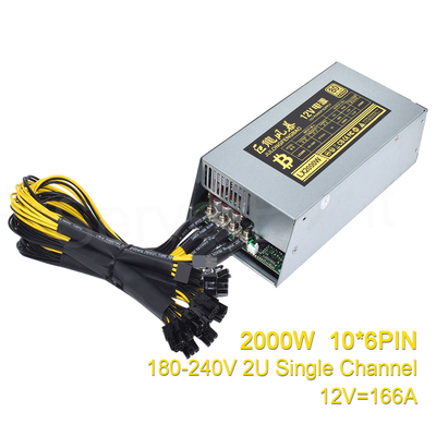 2000W 12V 166A Power Supply 220-240V Input 10x6Pin Efficiency Multi-GPU